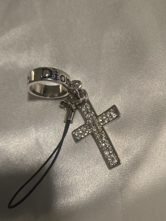 Dior Rhinestone Cross Pendant Necklace with Tag - Picture 3 of 5